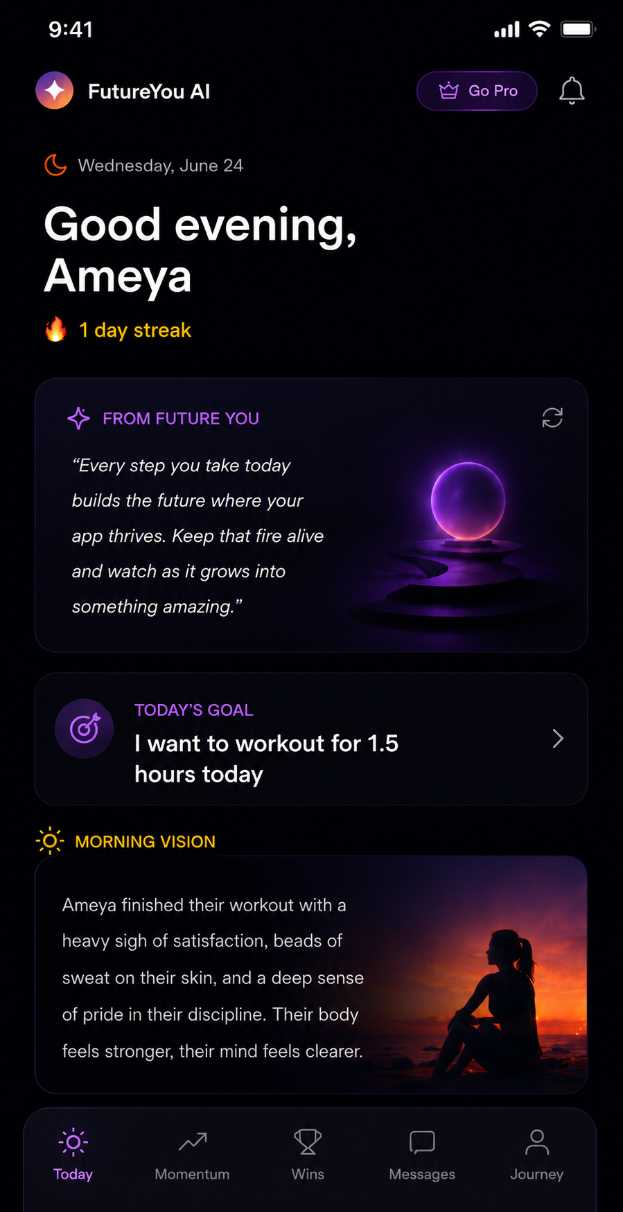 FutureYou AI Today screen